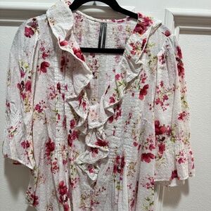 Anthropologie white ruffle blouse